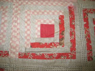 Antique circa mid 1800s LOG CABIN QUILT - Hand Pieced Hand Quilted Rustic Primitiv 11