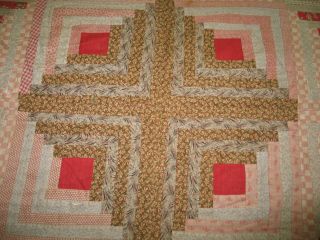 Antique circa mid 1800s LOG CABIN QUILT - Hand Pieced Hand Quilted Rustic Primitiv 12