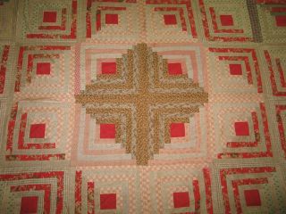 Antique circa mid 1800s LOG CABIN QUILT - Hand Pieced Hand Quilted Rustic Primitiv 2