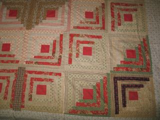 Antique circa mid 1800s LOG CABIN QUILT - Hand Pieced Hand Quilted Rustic Primitiv 5