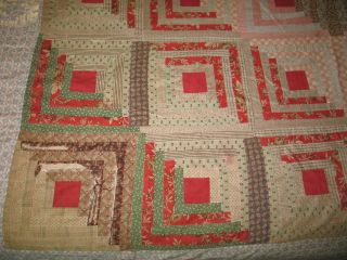 Antique circa mid 1800s LOG CABIN QUILT - Hand Pieced Hand Quilted Rustic Primitiv 6
