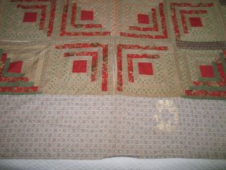 Antique circa mid 1800s LOG CABIN QUILT - Hand Pieced Hand Quilted Rustic Primitiv 7
