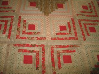 Antique circa mid 1800s LOG CABIN QUILT - Hand Pieced Hand Quilted Rustic Primitiv 8