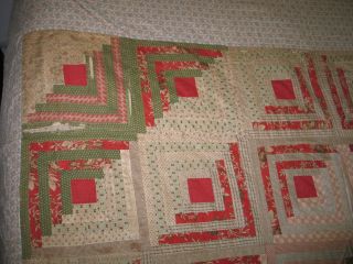 Antique circa mid 1800s LOG CABIN QUILT - Hand Pieced Hand Quilted Rustic Primitiv 9