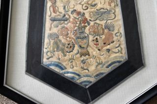 Vintage Chinese Hand Emroidered Silk Foo Dogs/Dragons Embroidery 2