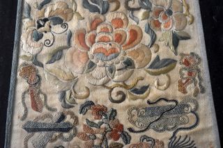Vintage Chinese Hand Emroidered Silk Foo Dogs/Dragons Embroidery 4