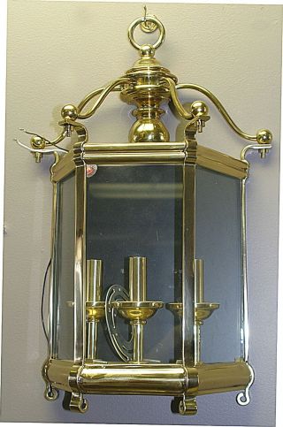 Large Solid Brass Indoor Lantern 3 Lights Wall Sconce