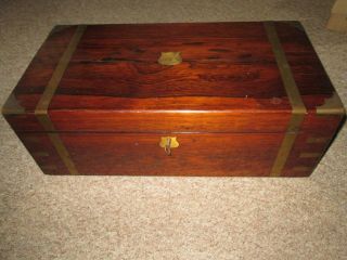 Antique Brass Bound Georgian Rosewood Writing Box,  Hidden Drawers C1820