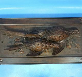 Antique Swiss Black Forest Carved HUNT WALL PLAQUE Pheasant Bird 3D Relief c1900 12