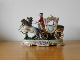 C.  19th - Antique German Gdr Porcelain Horse Carriage Figure Figurine