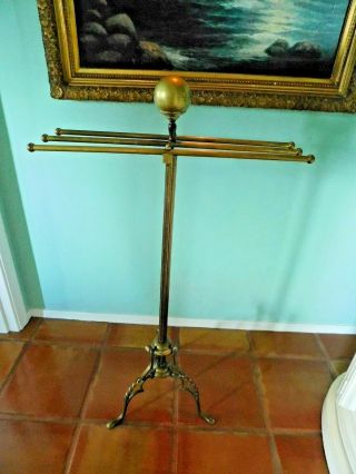 ANTIQUE VINTAGE ENGLISH BRASS CLOTHING / PANTS VALET STAND / EARLY 1900 ' s 10