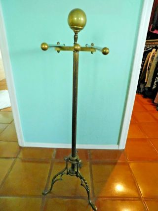 ANTIQUE VINTAGE ENGLISH BRASS CLOTHING / PANTS VALET STAND / EARLY 1900 ' s 11