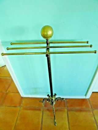 ANTIQUE VINTAGE ENGLISH BRASS CLOTHING / PANTS VALET STAND / EARLY 1900 ' s 7