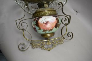Bradley & Hubbard Parlor Hanging Converted Oil Lamp Hand Painted Globe Ceiling 6