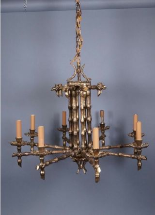 Vintage Oriental Faux Bamboo Chandelier Chinoiserie Chippendale Regency