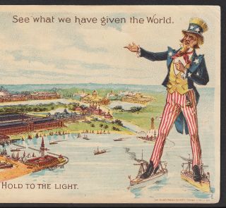 Everett Piano 1892 Chicago Exposition Wce Uncle Sam Htl Novelty Advertising Card