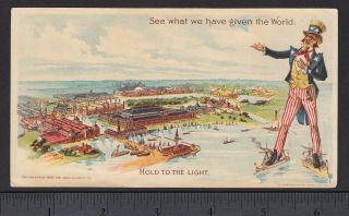 Everett Piano 1892 Chicago Exposition WCE Uncle Sam HTL novelty Advertising Card 2