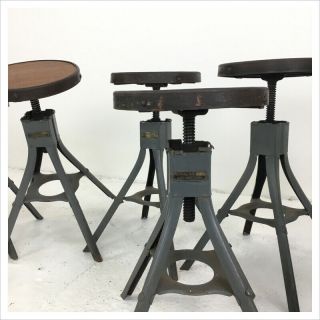 4 X Industrial Vintage Kitchen Bar Swivel Antique Air Ministry Evertaut Stool