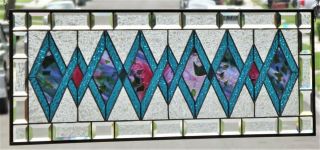 •sun - Sentionel •beveled Stained Glass Window Panel • 40 1/4” X 14 3/8”