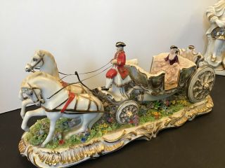 Luigi Fabris Porcelain Lace Figurine Sitting Lady Horse Carriage Italy