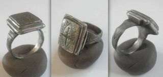 Medieval Knights Military Silver And Bronze Seal Ring From The Livornian Order