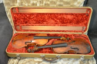 Two Very Old Violins In Double Box