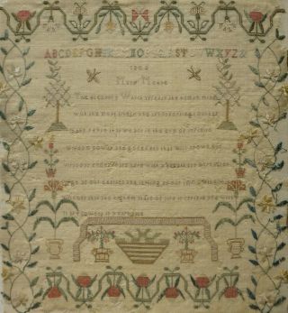 EARLY 19TH CENTURY PROSE,  MOTIF & ALPHABET SAMPLER BY MARY MOORE - 1804 11