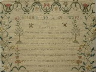 EARLY 19TH CENTURY PROSE,  MOTIF & ALPHABET SAMPLER BY MARY MOORE - 1804 8