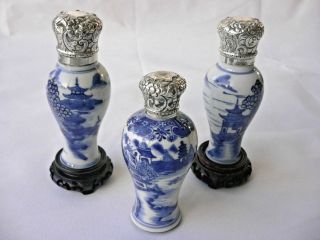 Three 18thc Chinese Blue And White Oviform Vases,  Chinese Silver.