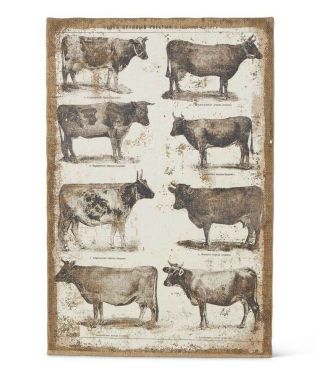 Cow BURLAP CANVAS Picture Print Farmhouse Decor Ox Cattle Dairy Beef Wall Art 2