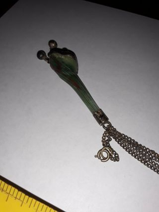 Ancient Roman Glass & Sterling Silver Necklace marked Israel brass chain 20 