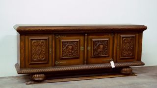 Antique French Spanish Tudor Style Carved Sideboard Buffet Cabinet 8 