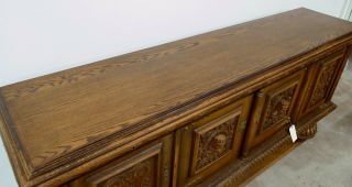 Antique French Spanish Tudor Style Carved Sideboard Buffet Cabinet 8 ' Wide 3