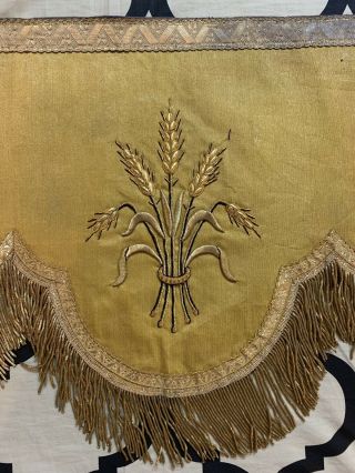 Antique French Stumpwork Gold Metallic Embroidery Valance Panel 19 C 18 X 62 10