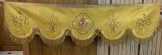Antique French Stumpwork Gold Metallic Embroidery Valance Panel 19 C 18 X 62