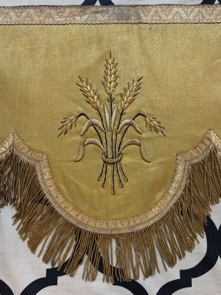 Antique French Stumpwork Gold Metallic Embroidery Valance Panel 19 C 18 X 62 6