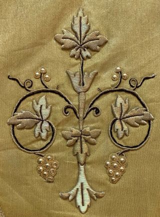 Antique French Stumpwork Gold Metallic Embroidery Valance Panel 19 C 18 X 62 8