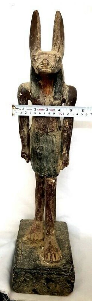 Giant Wood Egyptian Antique Anubis God Figurine Hieroglyphic Mummy Sculpture 10