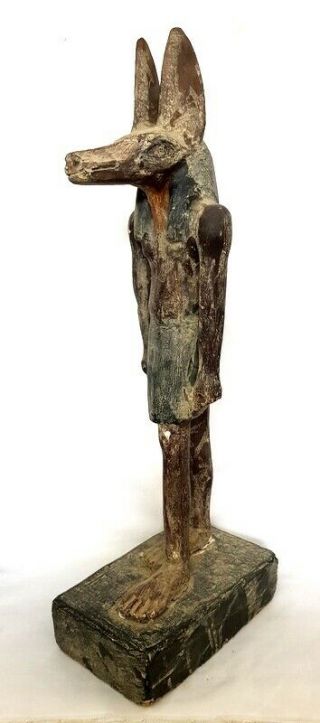 Giant Wood Egyptian Antique Anubis God Figurine Hieroglyphic Mummy Sculpture