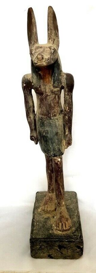 Giant Wood Egyptian Antique Anubis God Figurine Hieroglyphic Mummy Sculpture 3