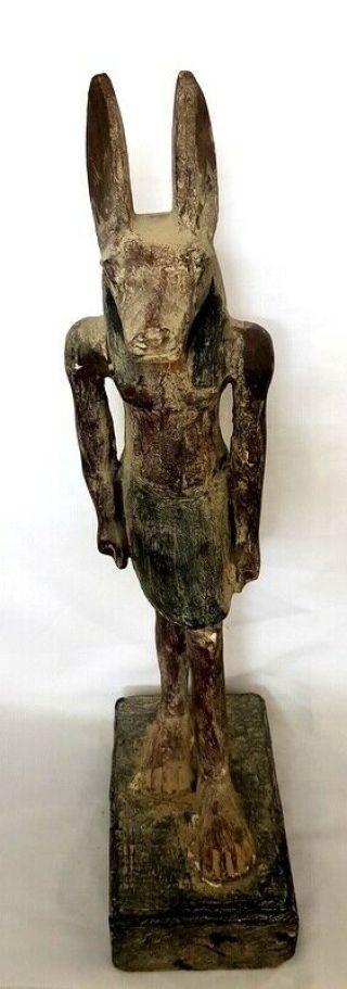 Giant Wood Egyptian Antique Anubis God Figurine Hieroglyphic Mummy Sculpture 7