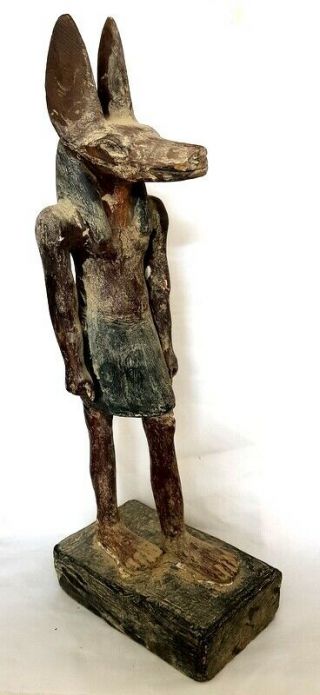 Giant Wood Egyptian Antique Anubis God Figurine Hieroglyphic Mummy Sculpture 8