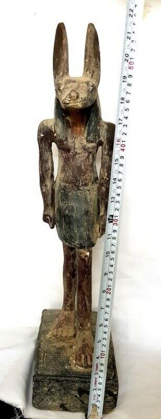 Giant Wood Egyptian Antique Anubis God Figurine Hieroglyphic Mummy Sculpture 9