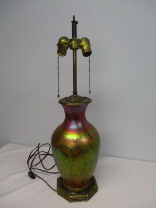 Antique Durand Iridescent Art Glass Table Lamp Gorgeous Color