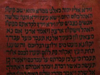 TORAH SCROLL BIBLE MANUSCRIPT FRAGMENT 300 YRS OLD Yemen on Red Parchment 10