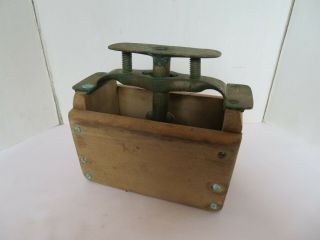 Antique Primitive Brass And Wood Butter Press Mold