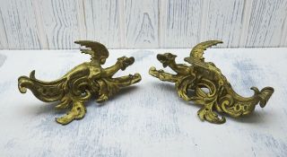 Antique French gilt bronze ormolu dragon mounts,  furniture adornments 3