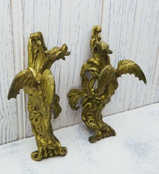 Antique French gilt bronze ormolu dragon mounts,  furniture adornments 6