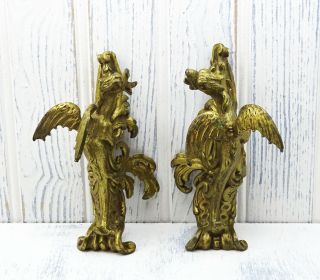 Antique French gilt bronze ormolu dragon mounts,  furniture adornments 7