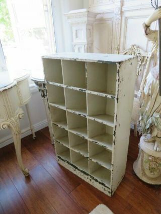Omg Old Vintage Chippy White Wood Cubby Cabinet Display 15 Numbered Cubbies